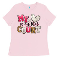 Bubblegum Pink my heart is on that court volleyball Ladies Tee - Zillion Design Studio