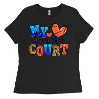 Black my heart is on that court basketball Ladies Tee - Zillion Design Studio