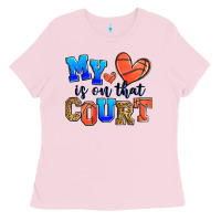 Bubblegum Pink my heart is on that court basketball Ladies Tee - Zillion Design Studio