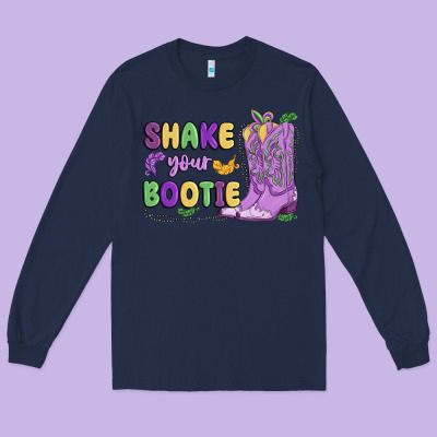 Shake Your Bootie Mardi Gras Long Sleeve Tee Designed By Maliassmallbusiness
