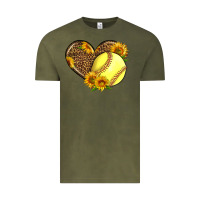 Vintage Olive Softball Heart With Sunflowers Vintage Tee - LillyAllenDesigns