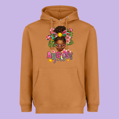 August Girl Afro Woman Summer Heavyweight Hoodie Designed By Texasbilliewilder