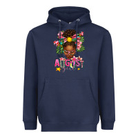 Navy August Girl Afro Woman Summer Heavyweight Hoodie - texasbilliewilder