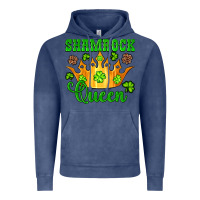 Vintage Denim shamrock queen crown leopard glitter Vintage Hoodie - Artiststas
