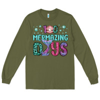 Army Green 100 mermazing days Long Sleeve Tee - MaliasSmallBusiness