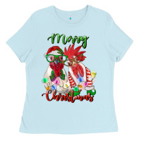 Baby Blue christmas roosters Ladies Tee - RanaPortraitStore
