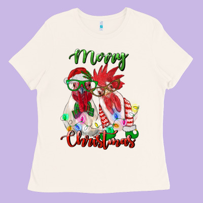 Christmas Roosters Ladies Tee Designed By Ranaportraitstore