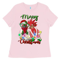 Bubblegum Pink christmas roosters Ladies Tee - RanaPortraitStore