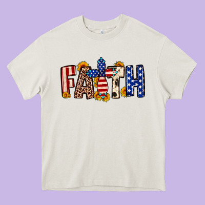 Faith Usa Flag Sunflower Heavy Core Tee Designed By Neo Western