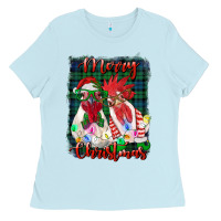 Baby Blue christmas roosters with background Ladies Tee - RanaPortraitStore