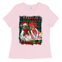 Bubblegum Pink christmas roosters with background Ladies Tee - RanaPortraitStore