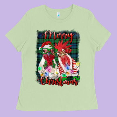 Christmas Roosters With Background Ladies Tee Designed By Ranaportraitstore