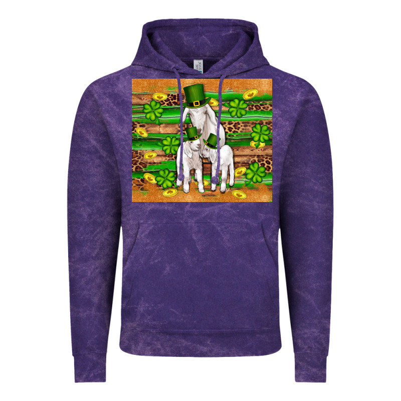 St Patricks Goat Family Shamrock Gold Serape Leopard Glitter Wooden Tu Vintage Hoodie by Artiststas | Teevron