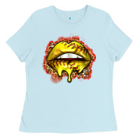 Baby Blue softball lips Ladies Tee - Zillion Design Studio