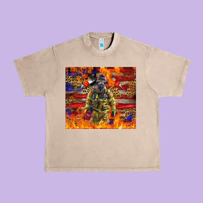 Western Firefighter With American Urban Heavy Tee Designed By Lillyallendesigns