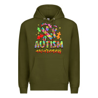 Army Green Autism Awareness Premium Hoodie - NancyCooperArtShop