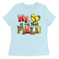 Baby Blue my heart is on that field softball Ladies Tee - Zillion Design Studio