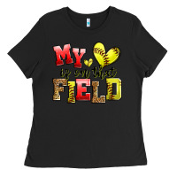 Black my heart is on that field softball Ladies Tee - Zillion Design Studio