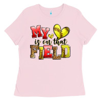 Bubblegum Pink my heart is on that field softball Ladies Tee - Zillion Design Studio