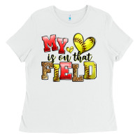 White my heart is on that field softball Ladies Tee - Zillion Design Studio