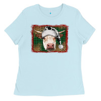 Baby Blue christmas cow with background Ladies Tee - RanaPortraitStore