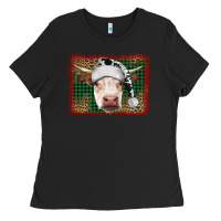 Black christmas cow with background Ladies Tee - RanaPortraitStore