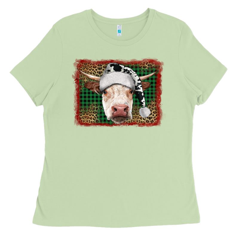 Christmas Cow With Background Ladies Tee by RanaPortraitStore | Teevron