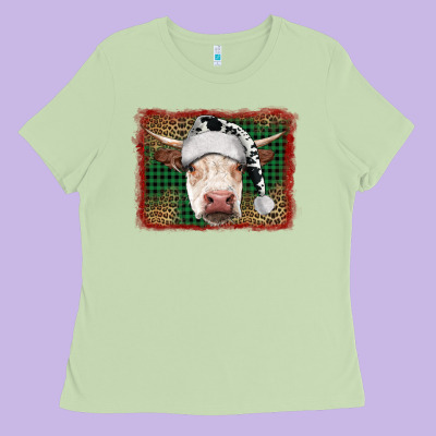 Christmas Cow With Background Ladies Tee Designed By Ranaportraitstore