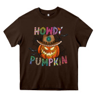 Chocolate Brown howdy pumpkin Heavy Core Tee - CowhideDigitalArt