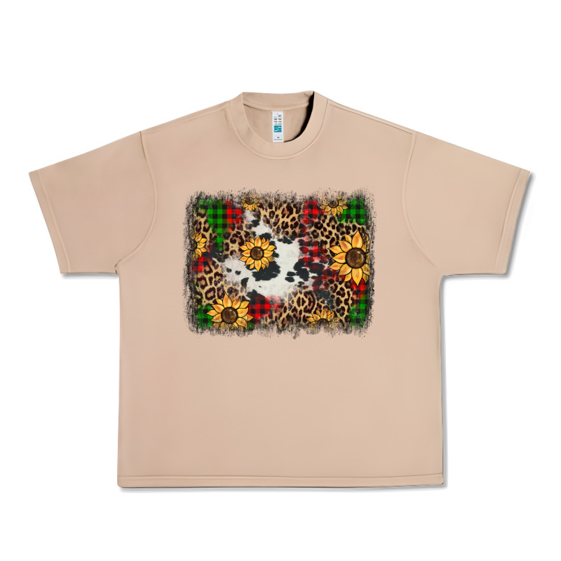 Distressed Christmas Sunflowers Leopard Cowhide Background Urban Heavy Tee by Jasminsmagicworld | Teevron