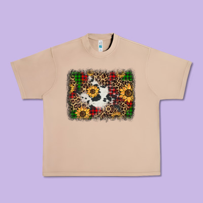 Distressed Christmas Sunflowers Leopard Cowhide Background Urban Heavy Tee Designed By Jasminsmagicworld