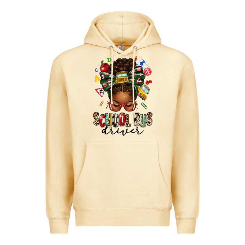 School Bus Driver Afro Messy Bun Premium Hoodie by texasbilliewilder | Teevron
