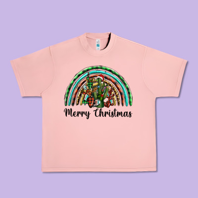 Merry Christmas Cactus Rainbow Urban Heavy Tee Designed By Barkaloodesign