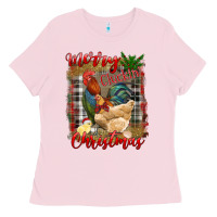 Bubblegum Pink merry cluckin' christmas Ladies Tee - RanaPortraitStore