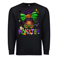 Black Halloween Afro Messy Bun Momster Premium Sweatshirt - texasbilliewilder