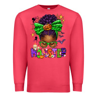 Cardinal Halloween Afro Messy Bun Momster Premium Sweatshirt - texasbilliewilder