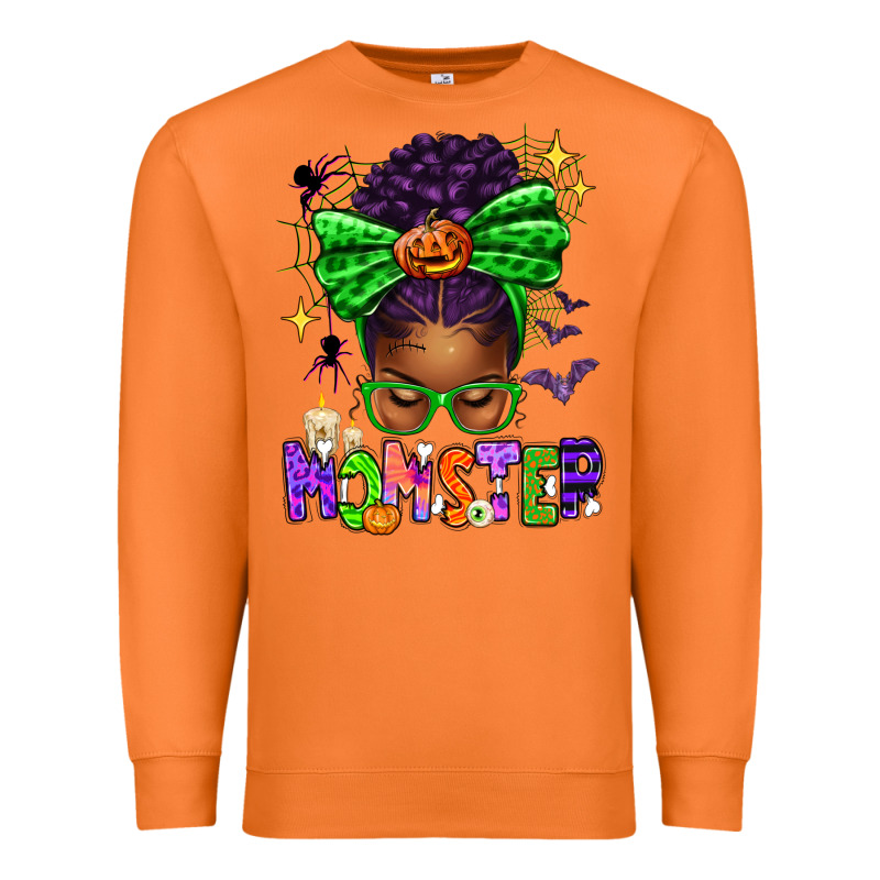 Halloween Afro Messy Bun Momster Premium Sweatshirt by texasbilliewilder | Teevron