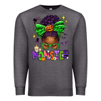 Charcoal Heather Halloween Afro Messy Bun Momster Premium Sweatshirt - texasbilliewilder
