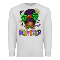 Dove Grey Halloween Afro Messy Bun Momster Premium Sweatshirt - texasbilliewilder