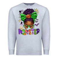 Heather Grey Halloween Afro Messy Bun Momster Premium Sweatshirt - texasbilliewilder