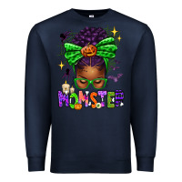 Navy Halloween Afro Messy Bun Momster Premium Sweatshirt - texasbilliewilder