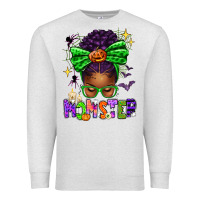 Oatmeal Heather Halloween Afro Messy Bun Momster Premium Sweatshirt - texasbilliewilder