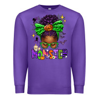 Purple Halloween Afro Messy Bun Momster Premium Sweatshirt - texasbilliewilder