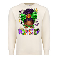 Sandshell Halloween Afro Messy Bun Momster Premium Sweatshirt - texasbilliewilder