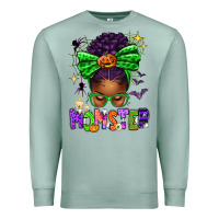 Seafoam Halloween Afro Messy Bun Momster Premium Sweatshirt - texasbilliewilder