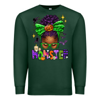 Sports Green Halloween Afro Messy Bun Momster Premium Sweatshirt - texasbilliewilder
