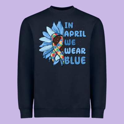 In April We Wear Blue Heavyweight Sweatshirt Designed By Maliassmallbusiness