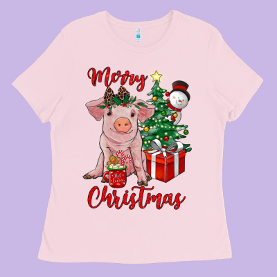 Merry Christmas Pig Ladies Tee Designed By Ranaportraitstore