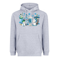 Heather Grey winter snowman coffee cups Heavyweight Hoodie - texasbilliewilder
