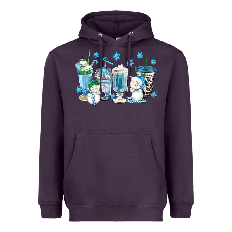 Winter Snowman Coffee Cups Heavyweight Hoodie by texasbilliewilder | Teevron
